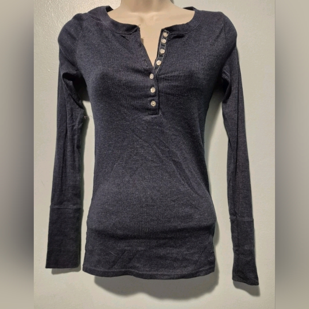 Y2K Aeropostale Blue Ribbed Button Henley Long Sleeve Sz Small Bella Swan